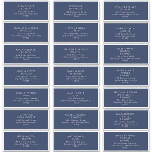 Modern Navy Blue | Silver Wedding Guest Address Sticker (Voorkant)