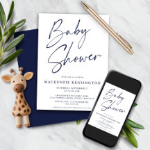 Modern Navy Blue Simple Script-Baby shower