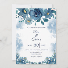 Modern Navy Blue Smoke Wedding Invite Kaart