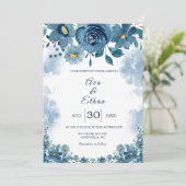 Modern Navy Blue Smoke Wedding Invite Kaart (Staand voorkant)