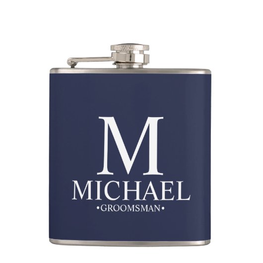 Modern Navy Blue Specialized Groomsman Heupfles (Voorkant)