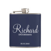 Modern Navy Blue Specialized Groomsman Heupfles (Voorkant)