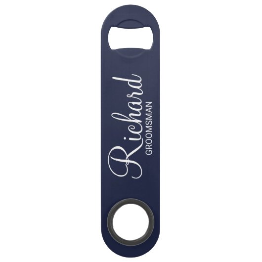 Modern Navy Blue Specialized Groomsman Speed Flessenopener (Voorkant)
