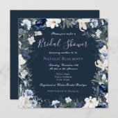 Modern Navy Blue Square Floral Vrijgezellenfeest Kaart (Voorkant / Achterkant)