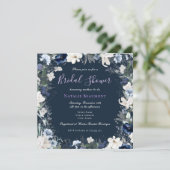 Modern Navy Blue Square Floral Vrijgezellenfeest Kaart (Staand voorkant)