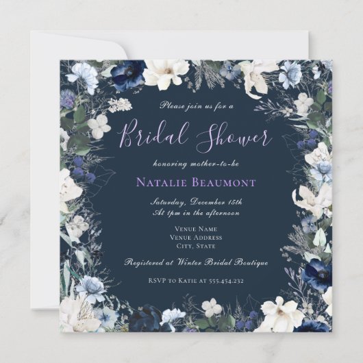 Modern Navy Blue Square Floral Vrijgezellenfeest Kaart (Voorkant)