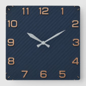 Modern Navy Blue Square Minimalist Rose Gold Vierkante Klok (Voorkant)