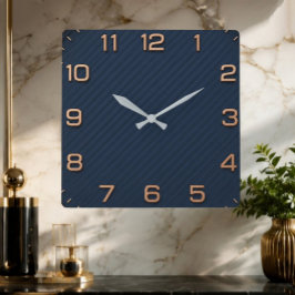 Modern Navy Blue Square Minimalist Rose Gold Vierkante Klok