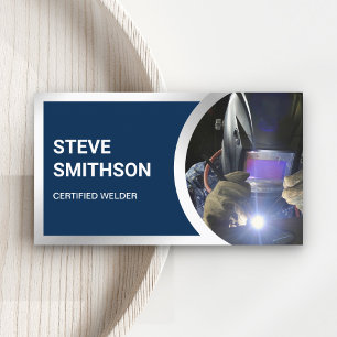 Modern Navy Blue Steel Welding Fabricator Welder Visitekaartje