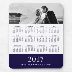 Modern Navy Blue Stripe 2017 Calendar and Photo Muismat