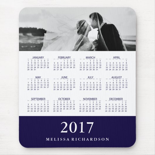 Modern Navy Blue Stripe 2017 Calendar and Photo Muismat (Voorkant)
