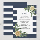 Modern Navy Blue Stripe Waterverf Lemon Kaart (Voorkant / Achterkant)