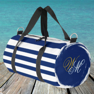 Modern Navy Blue Stripes Bag, Sailor, Travel Plunjezak