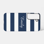 Modern Navy Blue Stripes Naam Samsung Galaxy Hoesje (Achterkant horizontaal)