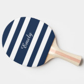Modern Navy Blue Stripes Naam Tafeltennisbatje (Zijkant)