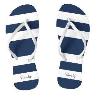 Modern Navy Blue Stripes Naam Teenslippers