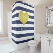 Modern Navy Blue Stripes Patroon Douchegordijn (In situ)