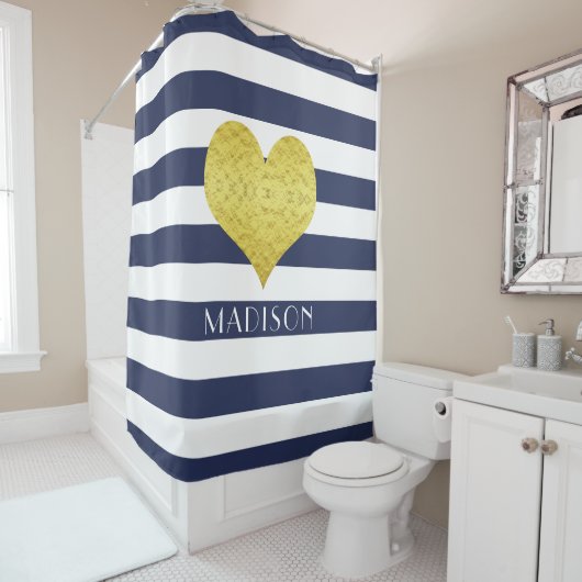 Modern Navy Blue Stripes Patroon Douchegordijn (In situ)