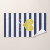 Modern Navy Blue Stripes Patroon Naam Bad Handdoek (Handdoek)