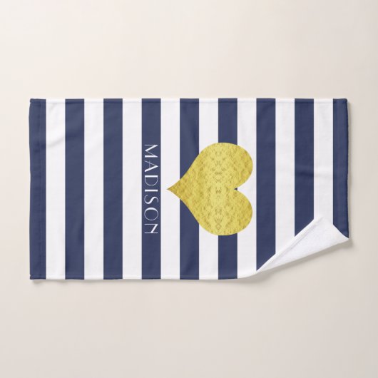 Modern Navy Blue Stripes Patroon Naam Bad Handdoek (Handdoek)