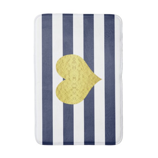 Modern Navy Blue Stripes Patroon Naam Badmat (Voorkant Verticaal)