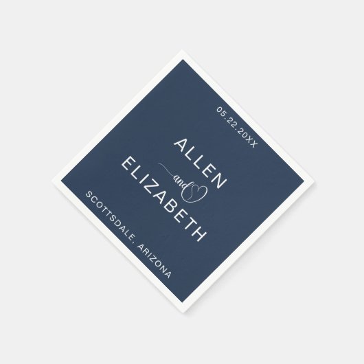 Modern Navy Blue Stylish Personalized Wedding Servet (Hoek)