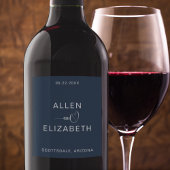 Modern Navy Blue Stylish Wedding Sparkling Wine Wijn Etiket