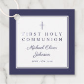 Modern Navy Blue Thank You Boy First Communion Bedankjes Labels (Voorkant)