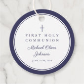 Modern Navy Blue Thank You Boy First Communion Bedankjes Labels (Voorkant)