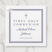 Modern Navy Blue Thank You Boy First Communion Bedankjes Labels (Voorkant)