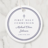 Modern Navy Blue Thank You Boy First Communion Bedankjes Labels (Voorkant)