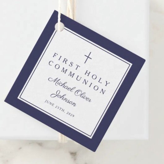 Modern Navy Blue Thank You Boy First Communion Bedankjes Labels