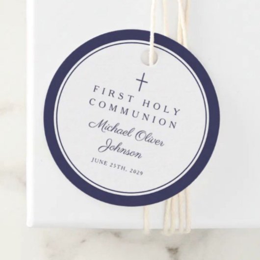 Modern Navy Blue Thank You Boy First Communion Bedankjes Labels