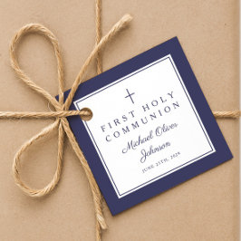 Modern Navy Blue Thank You Boy First Communion Bedankjes Labels