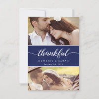 Modern Navy Blue Thankful script Wedding Photos