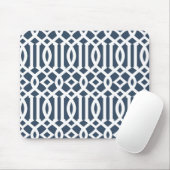 Modern Navy Blue Trellis Pattern Muismat (Met muis)