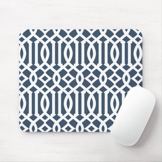 Modern Navy Blue Trellis Pattern Muismat (Met muis)