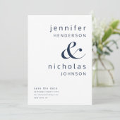 Modern Navy Blue Typografie Ampersand Foto Save The Date (Staand voorkant)