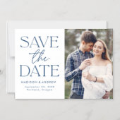 Modern Navy Blue Typografie Foto Save the Date Magnetische Uitnodiging (Voorkant)