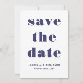 Modern Navy Blue Typography Wedding Save The Date (Voorkant)