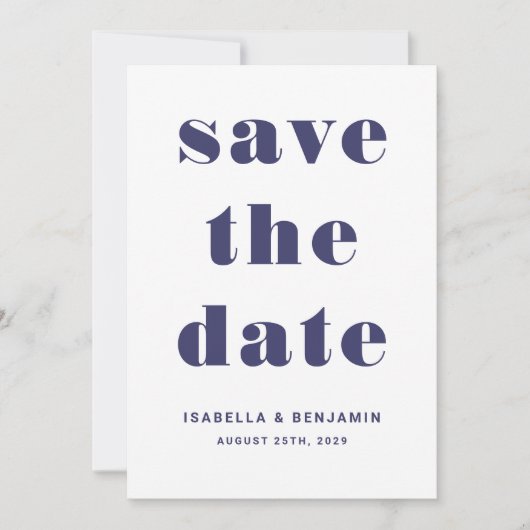 Modern Navy Blue Typography Wedding Save The Date (Voorkant)