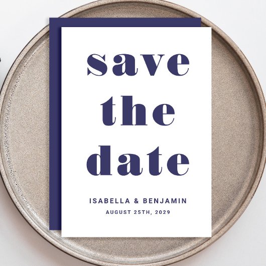 Modern Navy Blue Typography Wedding Save The Date