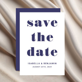 Modern Navy Blue Typography Wedding Save The Date