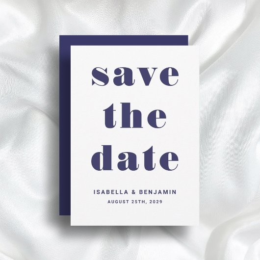 Modern Navy Blue Typography Wedding Save The Date
