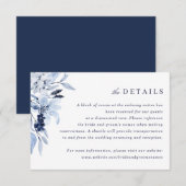 Modern Navy Blue Waterverf Bloemen invoegen Detail Kaart (Voorkant / Achterkant)