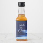 Modern Navy Blue Waterverf Brush Strokes Mini Likeurfles Etiket (Voorkant)