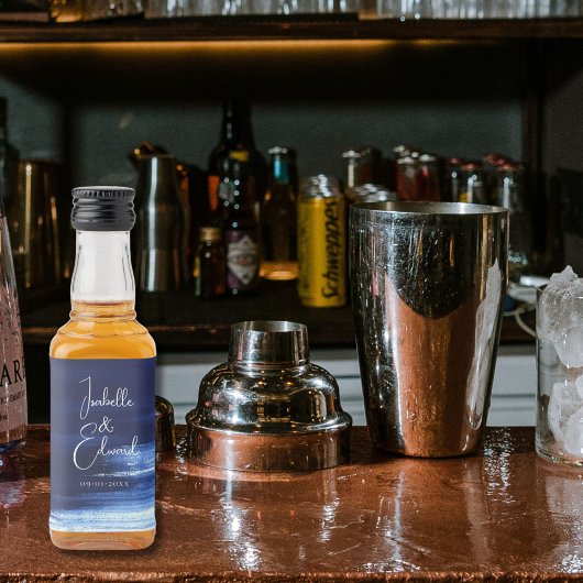 Modern Navy Blue Waterverf Brush Strokes Mini Likeurfles Etiket