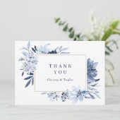 Modern Navy Blue Waterverf Floral Dank u kaart (Staand voorkant)