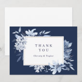 Modern Navy Blue Waterverf Floral Dank u kaart (Voorkant / Achterkant)
