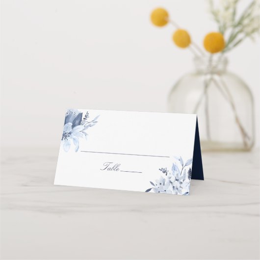 Modern Navy Blue Waterverf Floral Place Card Plaatskaartje (Voorkant)